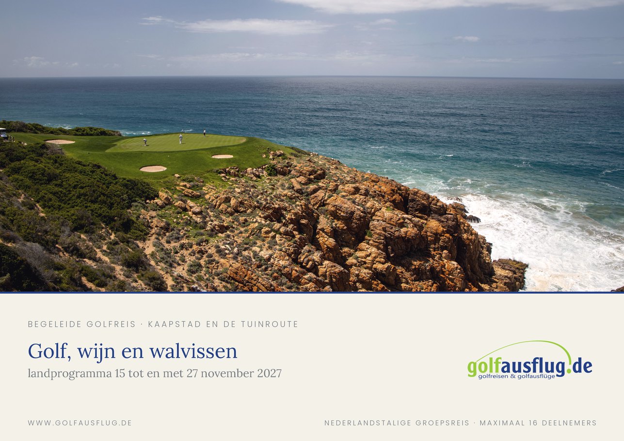 Titelpagina van de brochure ‘Golf, wijn en walvissen’, november 2027